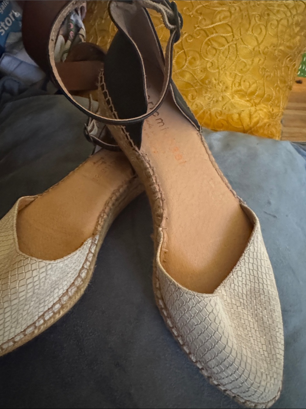 Eric Michael Neutral Gray Espadrille Pointed-Toe Ankle-Strap Flats